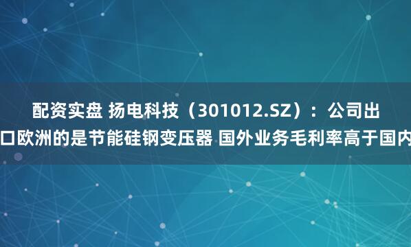 配资实盘 扬电科技（301012.SZ）：公司出口欧洲的是节能硅钢变压器 国外业务毛利率高于国内