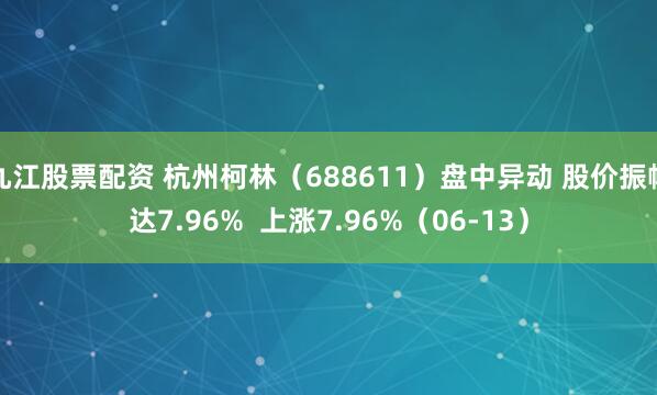 九江股票配资 杭州柯林（688611）盘中异动 股价振幅达7.96%  上涨7.96%（06-13）